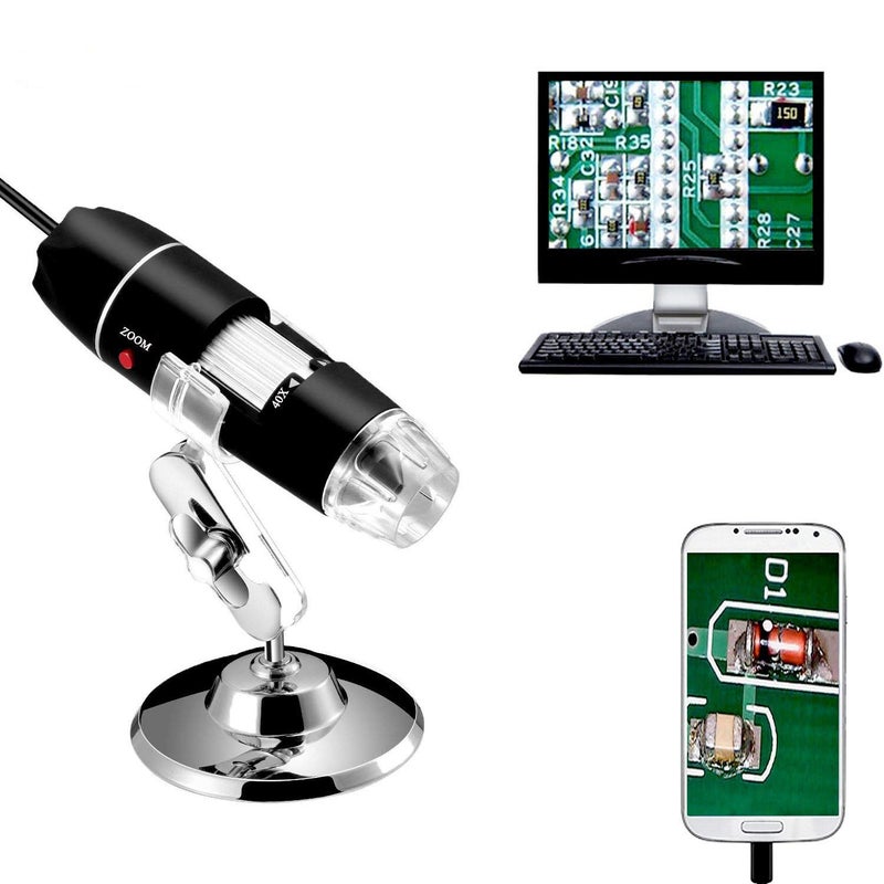 Jiusion 40 to 1000x Magnification Endoscope, 8 LED USB 2.0 Digital Microscope, Mini Camera with OTG Adapter Metal Stand, Compatible with Mac Windows 7 8 10 11 Android Linux Chrome Not for iPhone/iPad - Image 1